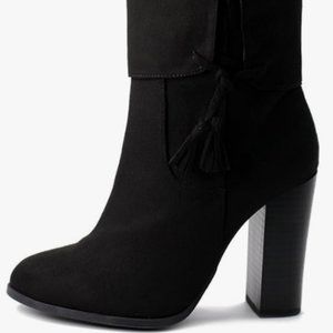 Ollio Women's Shoe Faux Suede Back Zip Up Stacked High Heel Tassel Ankle Boots